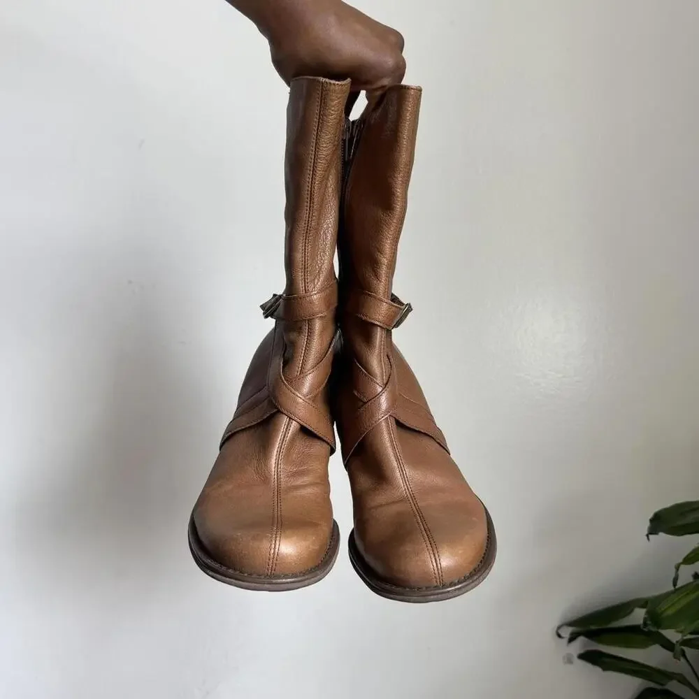 Vintage Reaction boho buckle harness Leather Boots size 8.5
